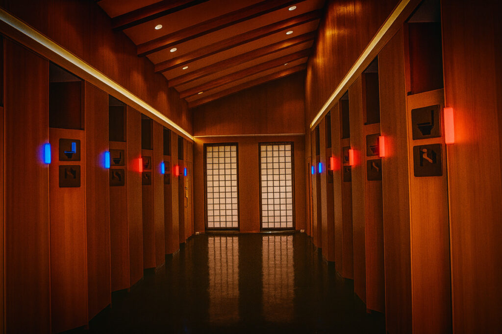 森町PAのトイレに設置されたハーツエンタープライズ株式会社の満空表示システム