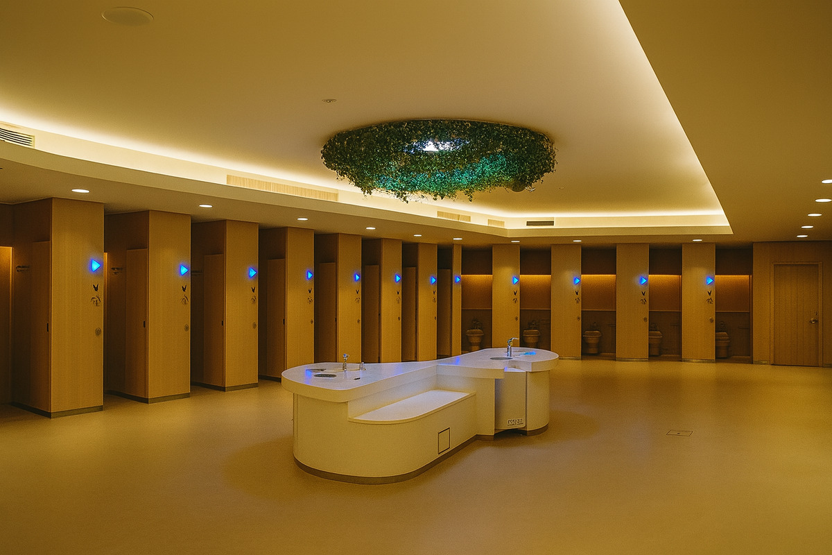 駿河湾沼津サービスエリアのトイレ個室に設置されたハーツエンタープライズ株式会社の満空表示システム