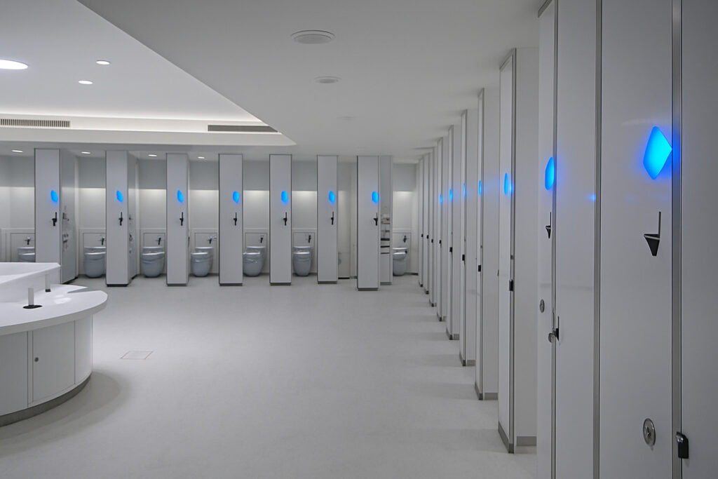 hharts トイレ満空システムによる清掃タイミングの見える化された最新トイレ空間